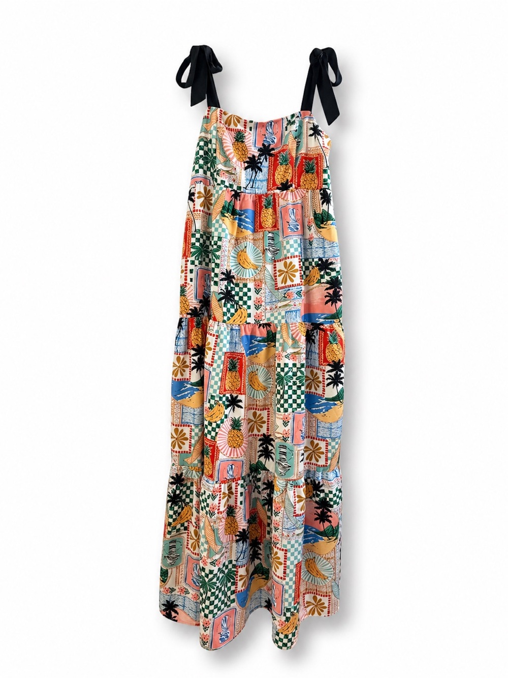 Skies Are Blue Citrus Sway Tropical Patchwork Tiered Maxi Dress - Size S  NWT - Picture 2 of 16